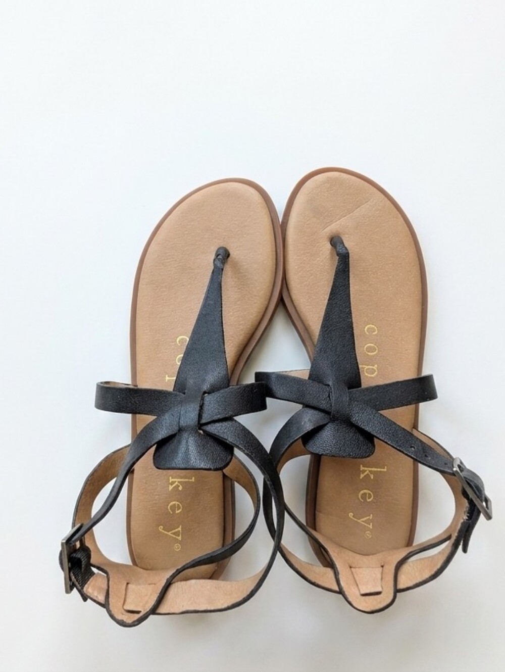 Cooper Key Black Leather Knot Thong Sandals for Women